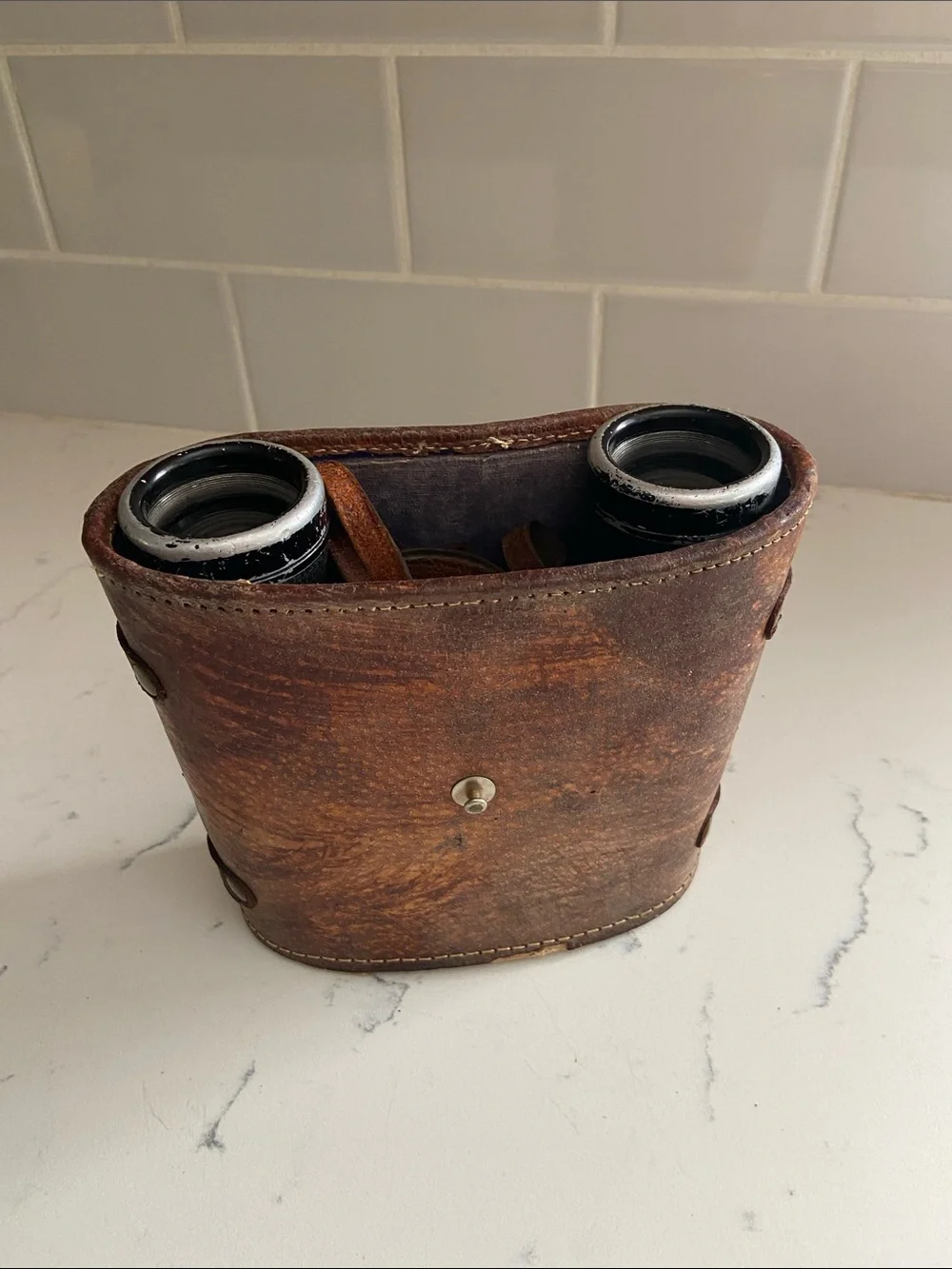 Vintage Skyline Schneider 7x35 Binoculars Germany Leather Case Working